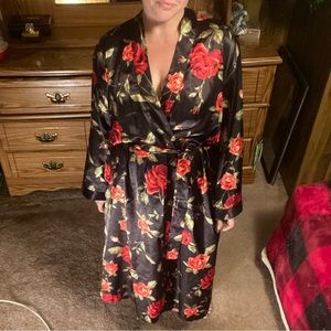 Black & red floral long robe